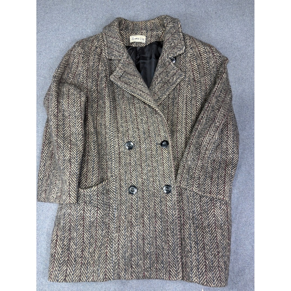 Hermon Kay Women's M Double Breasted Herringbone Wool Blend Blazer Coat USA VTG